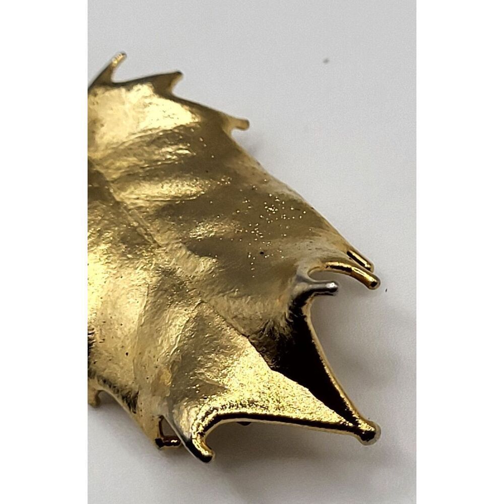 Vintage 14K Gold Plated Holly Leaf Brooch Pin 2in - Picture 2 of 5